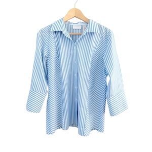 Liz Claiborne Blue & White Striped Button-Down Shirt Non-Iron